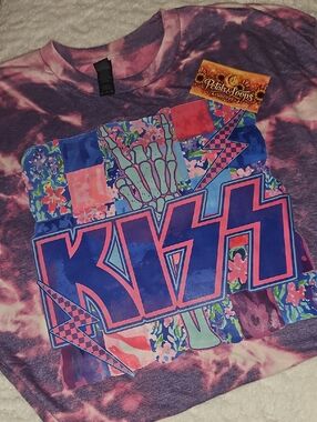 KISS Graphic Tie-Dye Tee - Pink & Purple